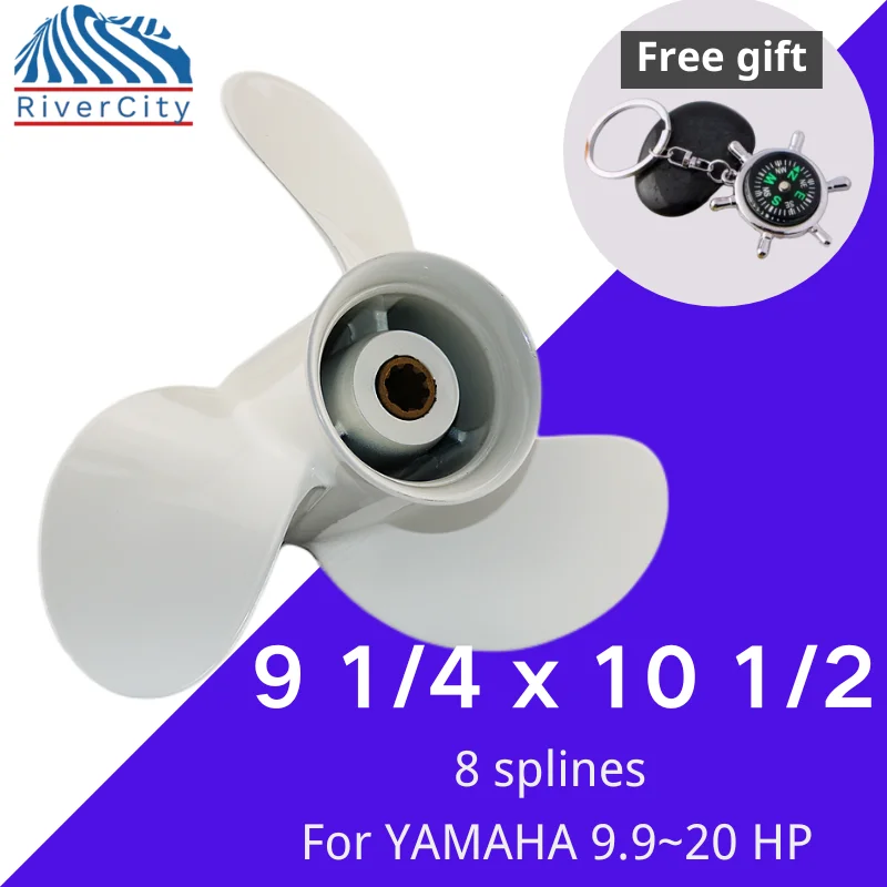 Outboard Propeller for Yamaha 9.9hp 15hp 20hp 9 1/4x10 1/2 Boat Aluminum Screw 3 Blade 8 Spline Marine Engine 683-45943-00-EL