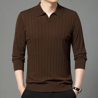 New Design Men's Sweater Polos 2024 Autumn Turn Down Collar Wool Blended Knit Shirts Long Sleeve  Jumper Pullover Knit Clothes 1