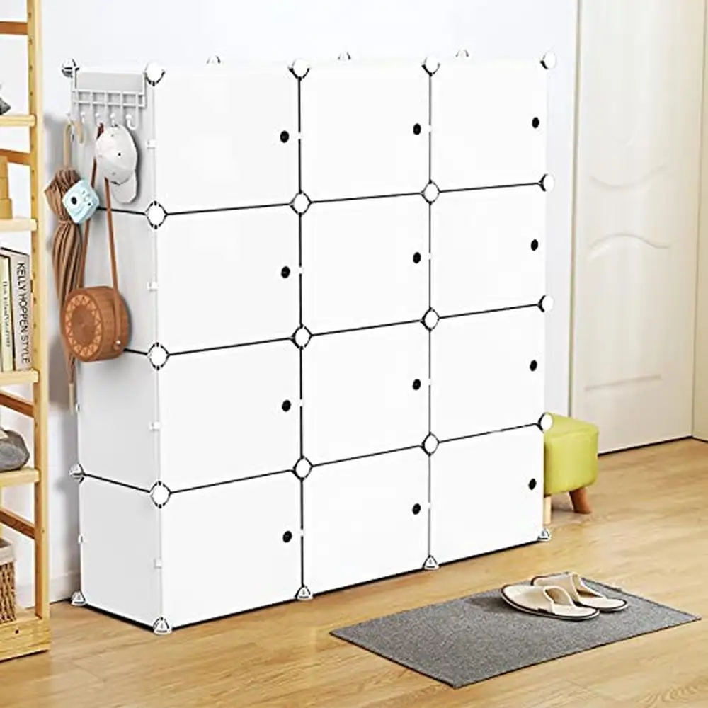

48 Pair Shoe Rack Organizer Tower 4 Tiers Shelf Storage Stand Boots Slippers Cabinet Eco-friendly Resin Material Spacious Design