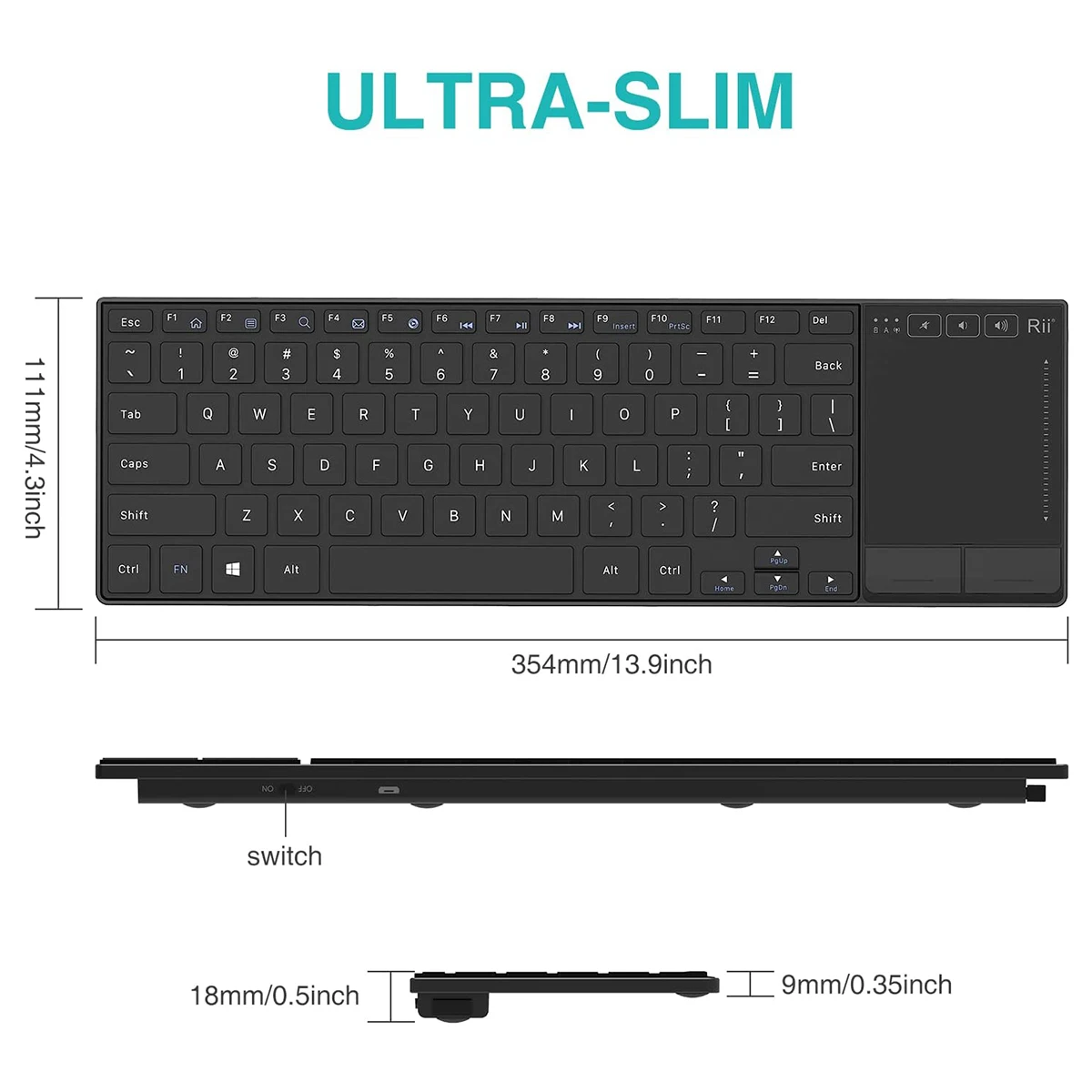 Rii-mini Teclado Recarregável sem Fio com Touchpad Multi-touch Bluetooth Compatível pc Mac Laptop Windows K22s - Imagem 4