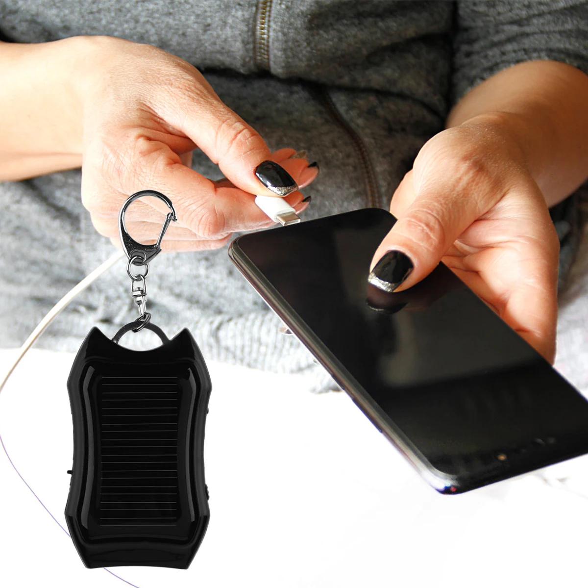 Solar Power Bank Keychain 1200mAh Solar Charger Keychain with 3 LED Mini Portable Panel Charger Camping Survival Emergency battery charger