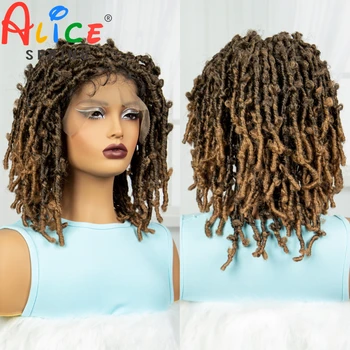 16 Inch Ombre Synthetic Faux Locs Braided Wigs 9x6 Lace Frontal Box Butterfly Locs Braids Wigs with Baby Hair For Black Women