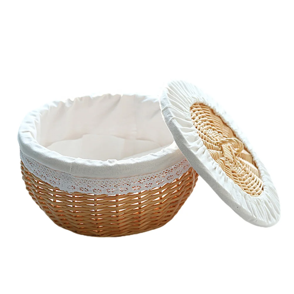 

1Pc Bread Basket Serving Bread Basket With Lid Wicker Food Storage Basket Removable Liner Cover Tabletop Food Vegetables