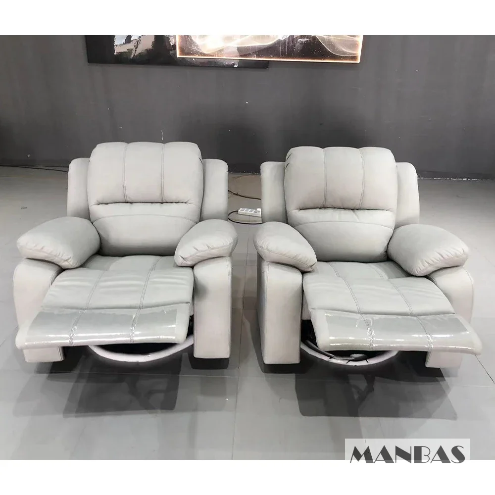 MINGDIBAO Electric / Manual Recliner Chair With Swivel and Rocking, Genuine Leather Multifunctional Accent Chair Relaxing