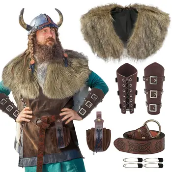 Accessori per costumi vichinghi da uomo Scialle in pelliccia sintetica Abito da guerriero Abiti medievali rinascimentali Bracciali Armatura Halloween Cosplay per adulti