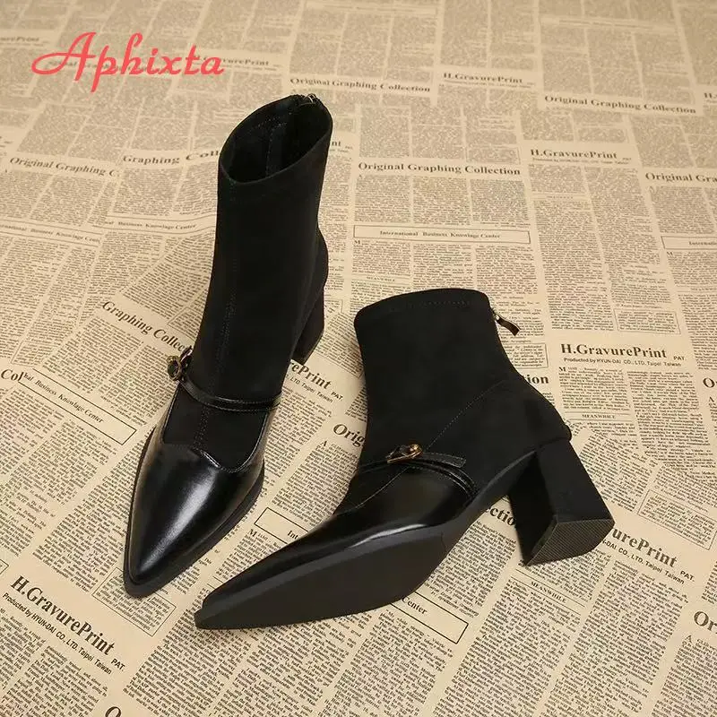 Aphixta Pointed Toe Sexy Women Ankle Boots 5cm High Heels Woman Shoes Back Zipper Fashion Woman Boots Shoes Big Size 42 Footwear
