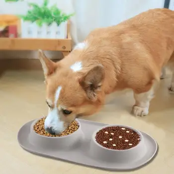 Dog Bowls With Mat Food Feeding Pet Bowl Dog Water Bowls Portable Foldable Dual Feeder Bowl For Small Medium Size Dogs Cats 2