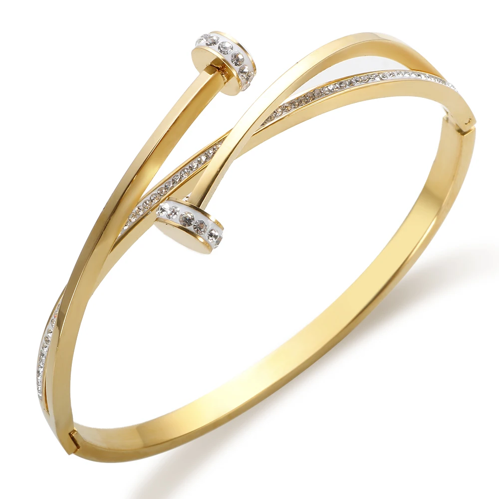 NewStainlessSteelDoubleCZCrystalNailHeadCrossBraceletFor