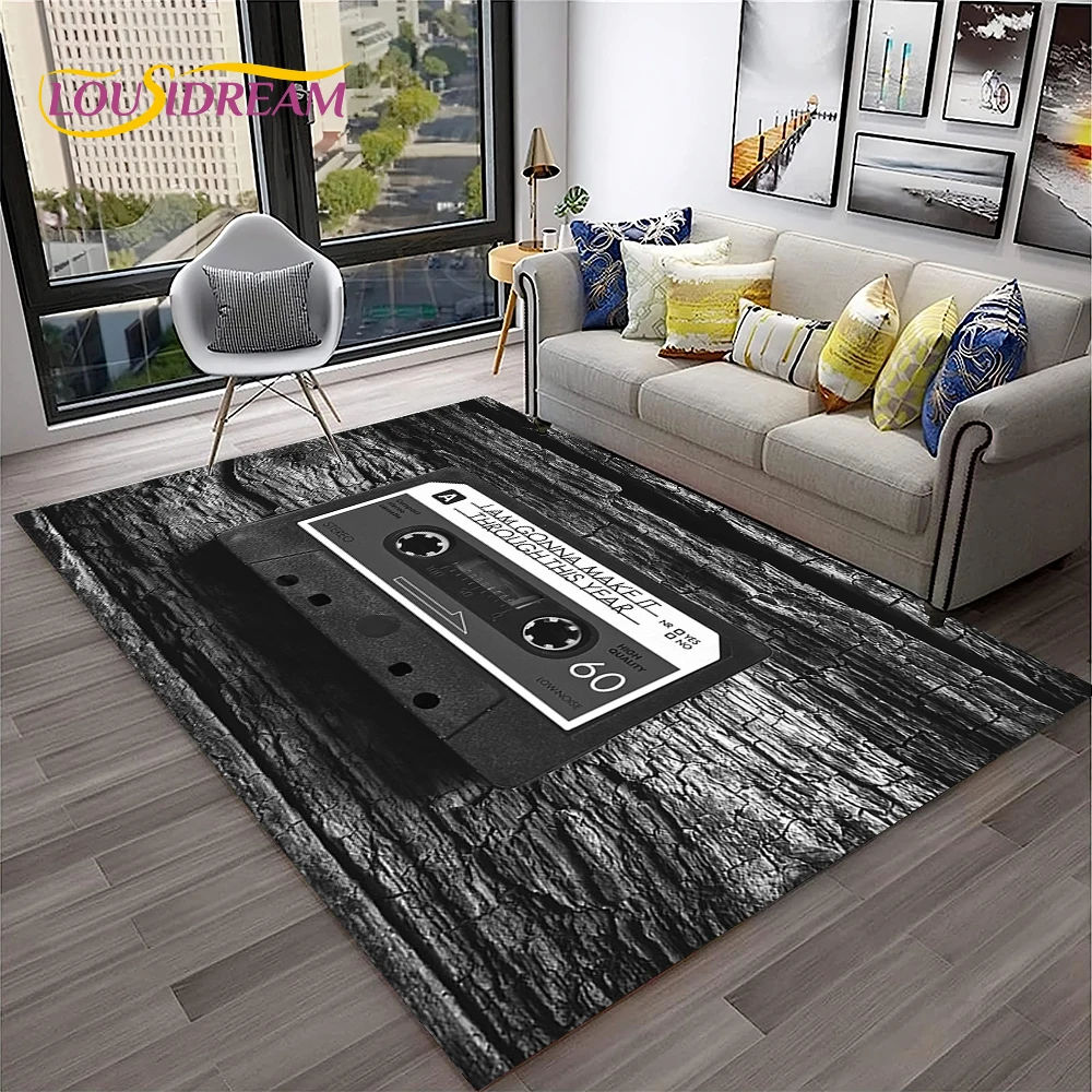 Retro Music Cassette Tape Pattern 3D Carpet Rug for Home Living Room Bedroom Sofa Doormat Decor,kids Area Rug Non-slip Floor Mat