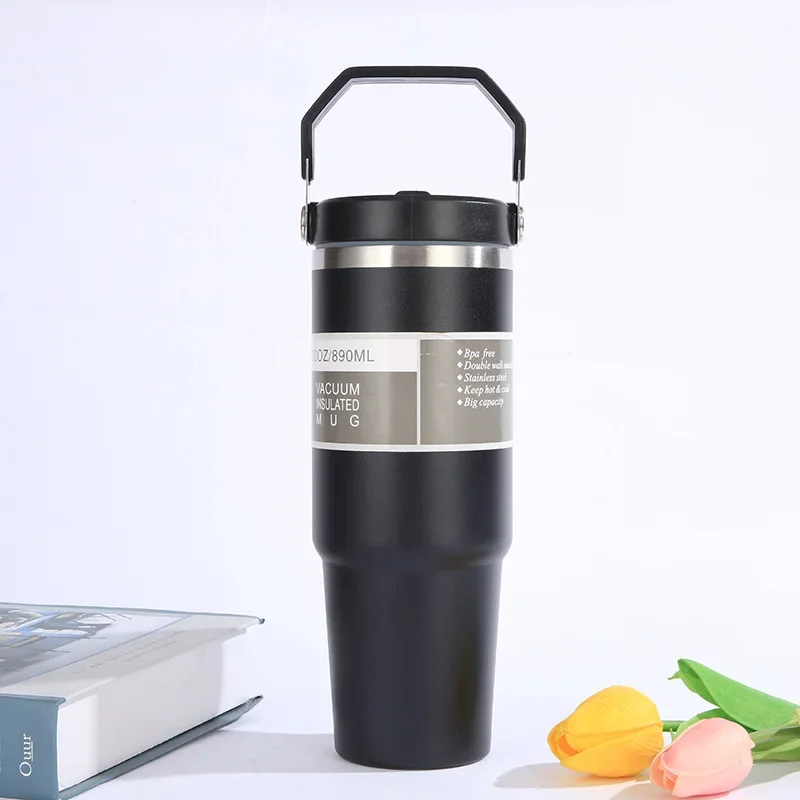 thumbnail image 1 of Portable Car Cup Stainless Steel Thermos Cup with Straw & Handle Double Walled Travel Sports Water Bottle Coffee Cup Dad Gifts, 1 of 6