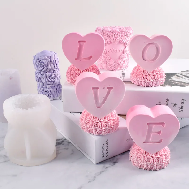 

Rose Love Silicone Candle Mold DIY Heart Flower Column Gypsum Soap Resin Ice Chocolate Mould Valentine's Day Gifts Home Decor