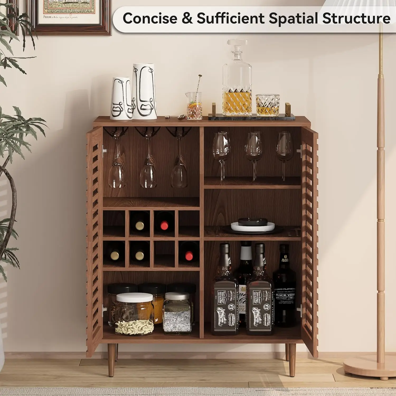 Bar Mid Rack A Mid-Century Bar Cabinet with Wine Racks & Modern Slatted Doors. A ...