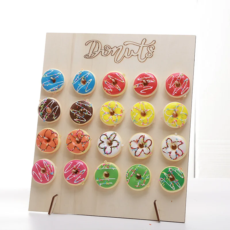 

Wooden birthday wedding party donut dessert decoration diy ornament stand wedding donut vertical display board