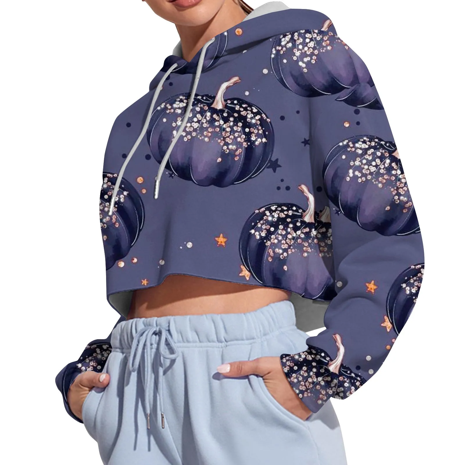 

Funny Print Hoodies Oversized Streetwear Fashion Drawstring Short Crop Hoodie Women Hallween Pullovers Female Autumn Clothes