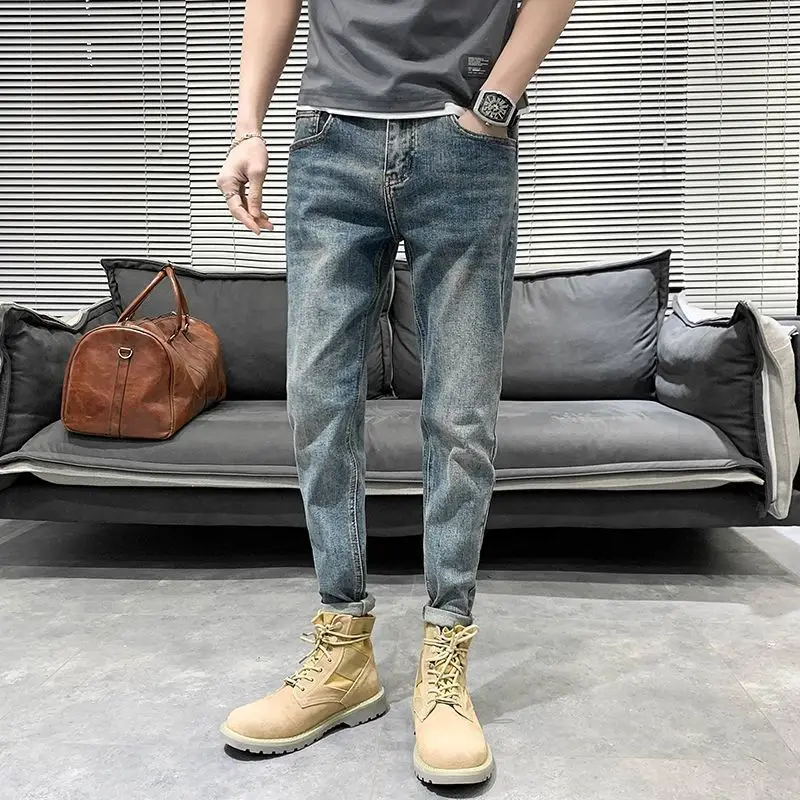 Jeans for Men 2023 Autumn Fashion Brand Slim Fit Small Feet Pants Korean Edition Trendy Men's Casual Elastic Pants for Men