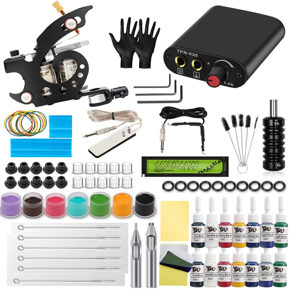 True Star Tattoo Kit Machines Gun Color Ink Beginner Power Supply Grips