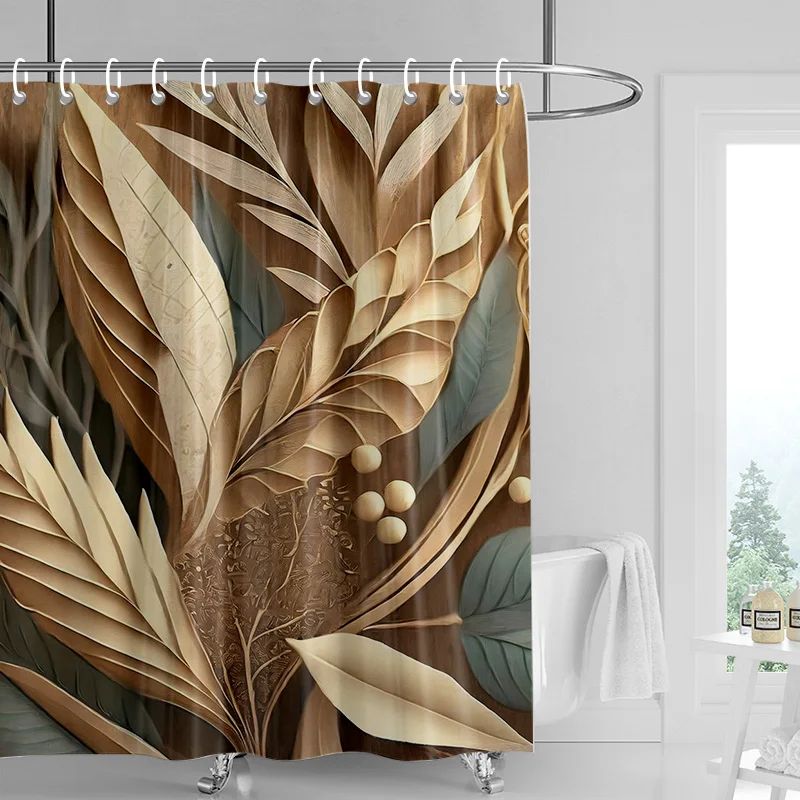 3D Flower Embossed Shower Curtain 180x 200cm Bathroom Toilet Decoration Tropical Plant Partition Curtain Waterproof 4