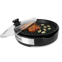 Smokeless Indoor Electric BBQ Grill with Glass Lid, Dishwasher Safe, Nonstick, Adjustable Temperature, Fast Heat Up, Stainless 1