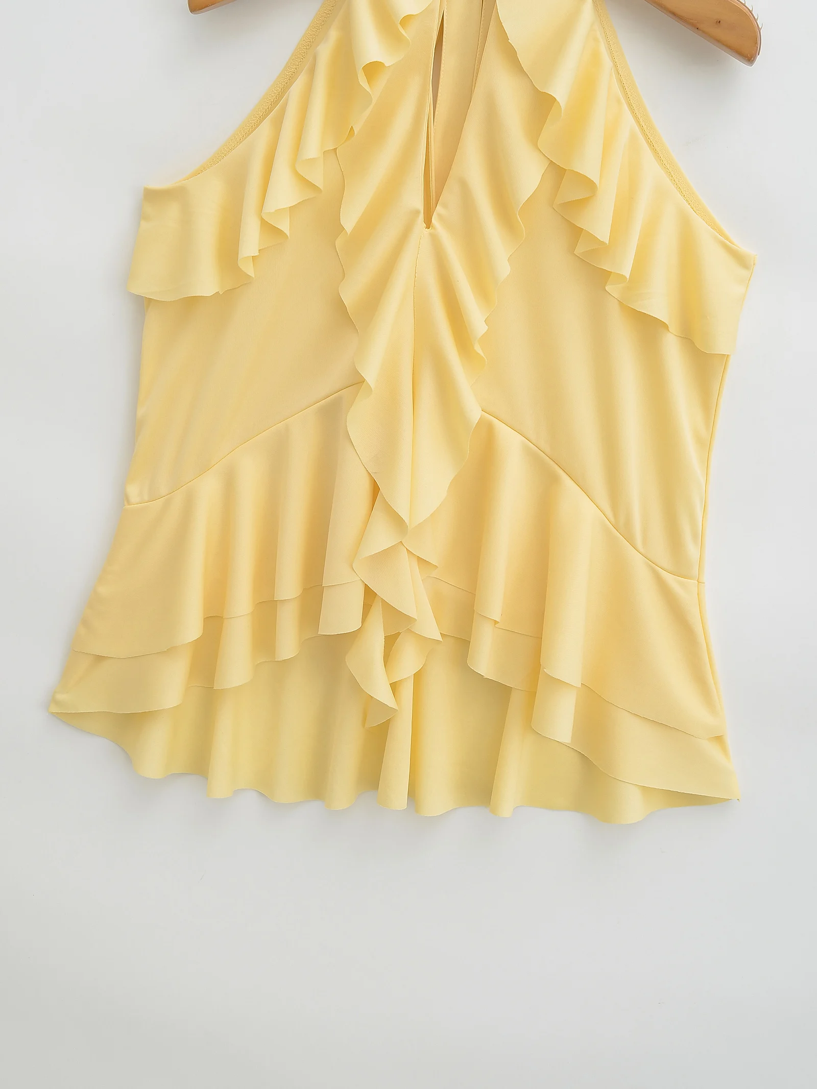 TRAFZA Woman Tierred Ruffles Halter Top Sleeveless Bow Lace-up Yellow Camisole Lady 2025 Summer Sweet Beach Style Women's Sling - view