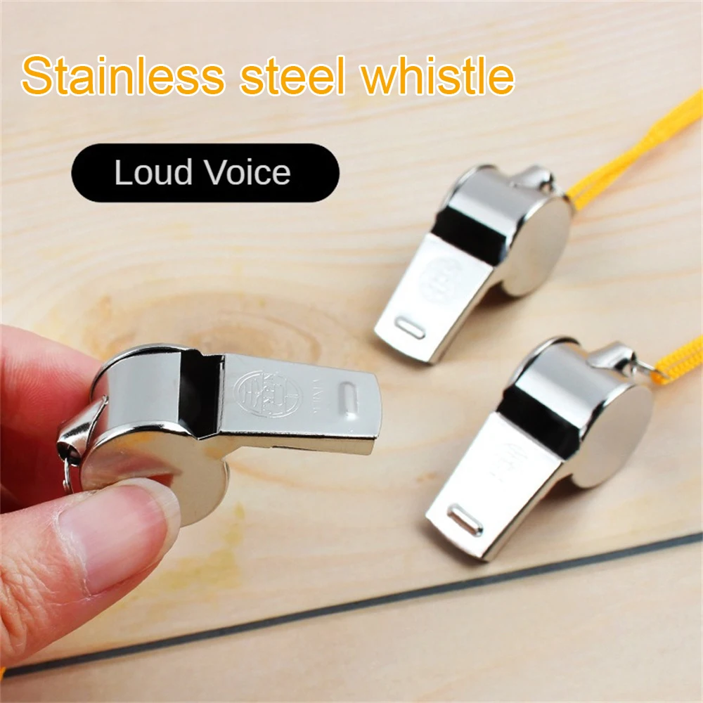 1pcs Stainless Steel Whistles Referee Sport Rugby Metal Whistle With Rope Party Training Soccer Football Basketball Cheerleading