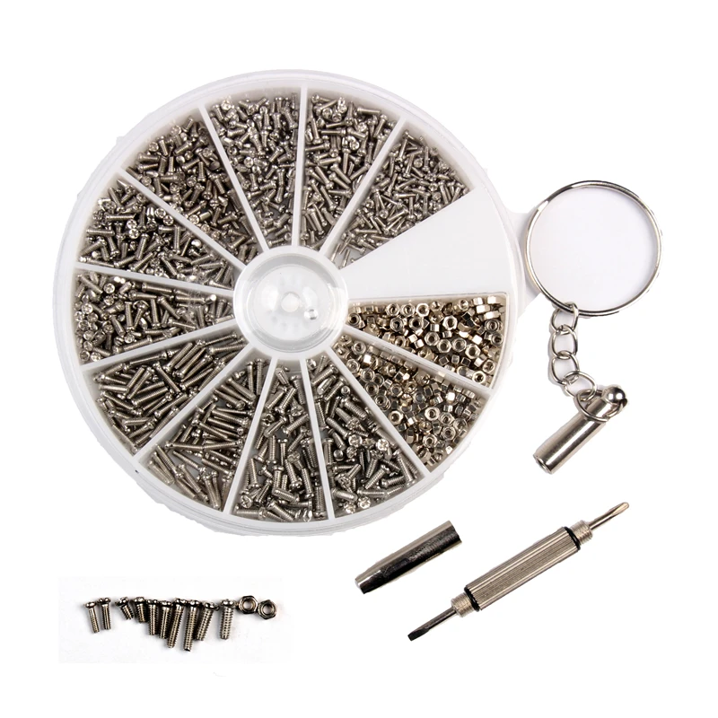 1 개/몫 M1-M1.6 스테인레스 스틸 나사 + 1PC 스크루 드라이버 마이크로 휴대 전화 안경 나사 너트 박스 DIY