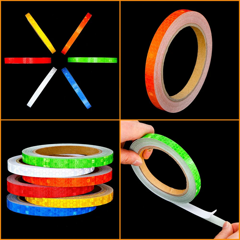 1cm*8m Reflective Tapes 9 Colors Reflectors Warning Tape Night Safety Sticker White Blue Red Yellow Orange Green For Bicycle Car