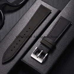 Vintage Retro Calfskin Leather Watch Band with Quick Release Strap - Universal Fit - 22mm (Black)
