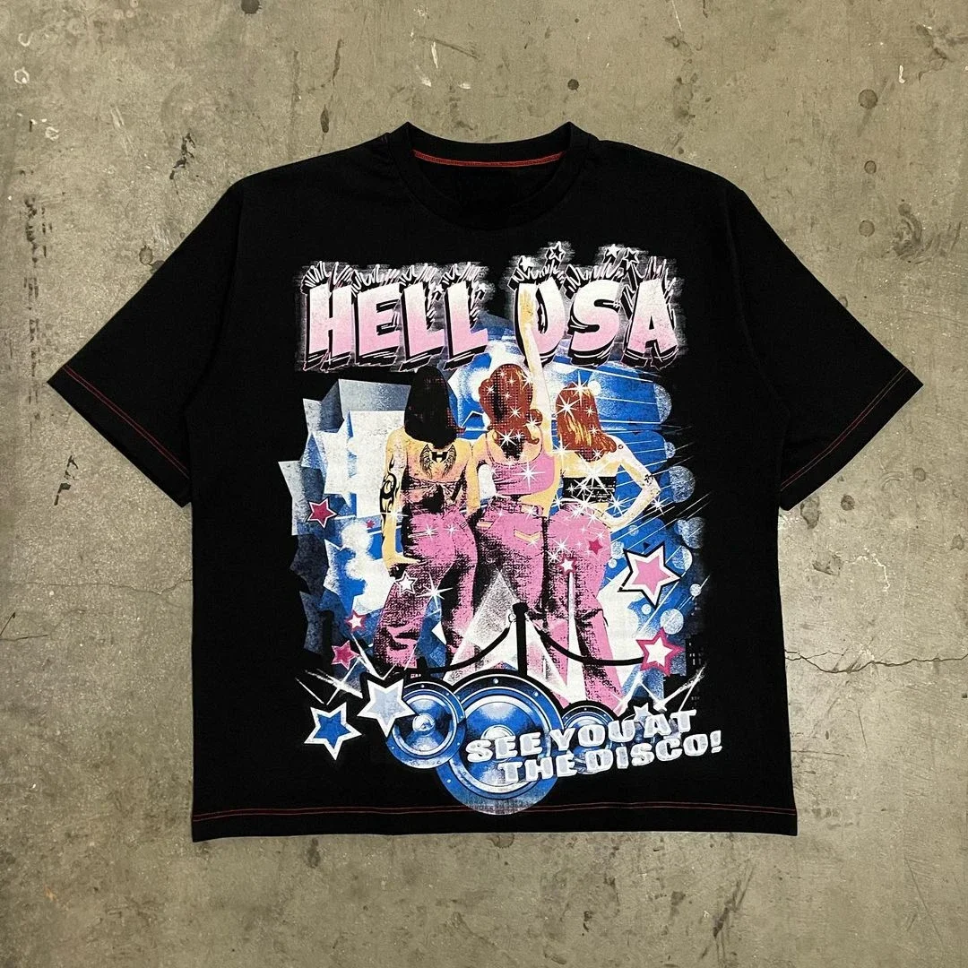 

Футболка Y2k в стиле хип-хоп и готика, модная уличная Ретро футболка с коротким рукавом и принтом, парная Повседневная Свободная рубашка в стиле Харадзюку, винтажная одежда