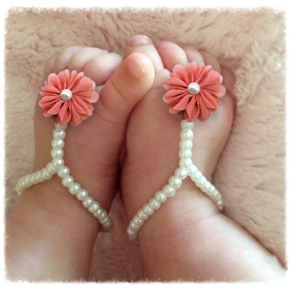 Baby Kids Pearl Anklets Shoe Fashion Jewelry With Flowers Foot Chain Infant Newborn Colorful Barefoot Accessories Cute baby jewelry