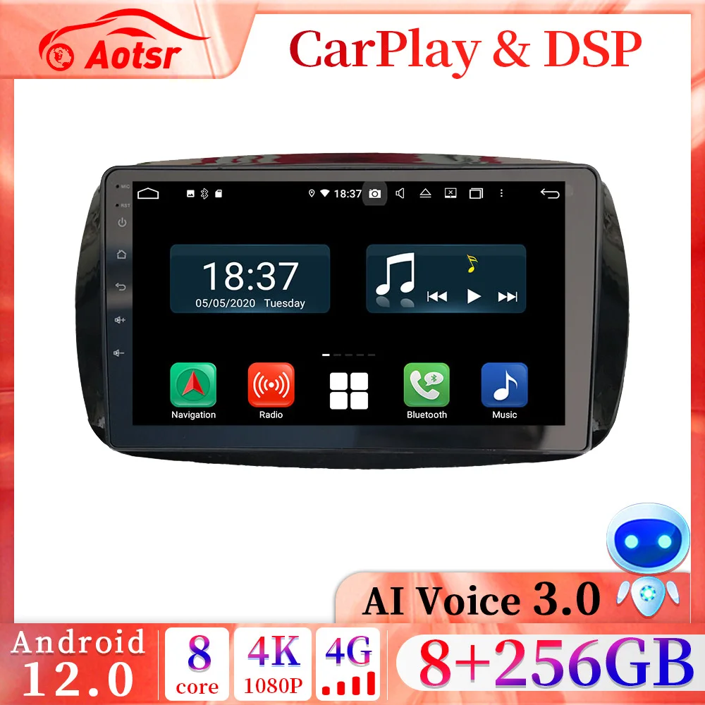 

For Benz Smart W253 2016-2019 Car Radio Upgrade Smart Android 12.0 8+128GB Multimedia Player TV Box for Apple Carplay Unit