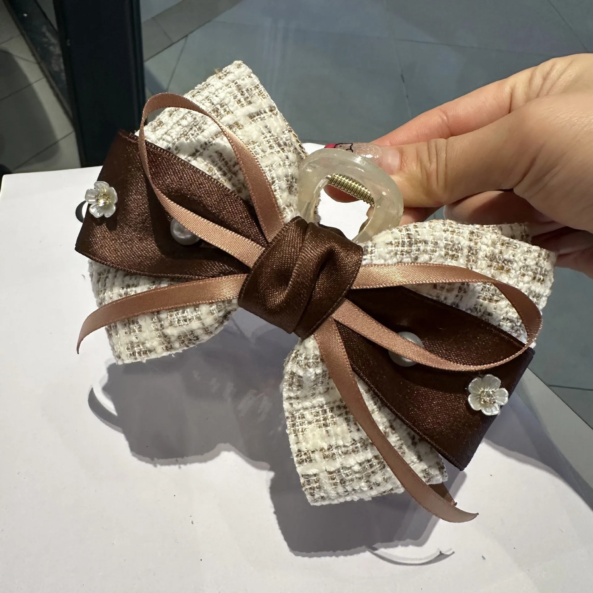 Koreanische Haarschmuck High-End-Stoff Plaid Bogen kleine Blume Clip süße und süße Mädchen Kopf bedeckung Geschenk – Detail 4