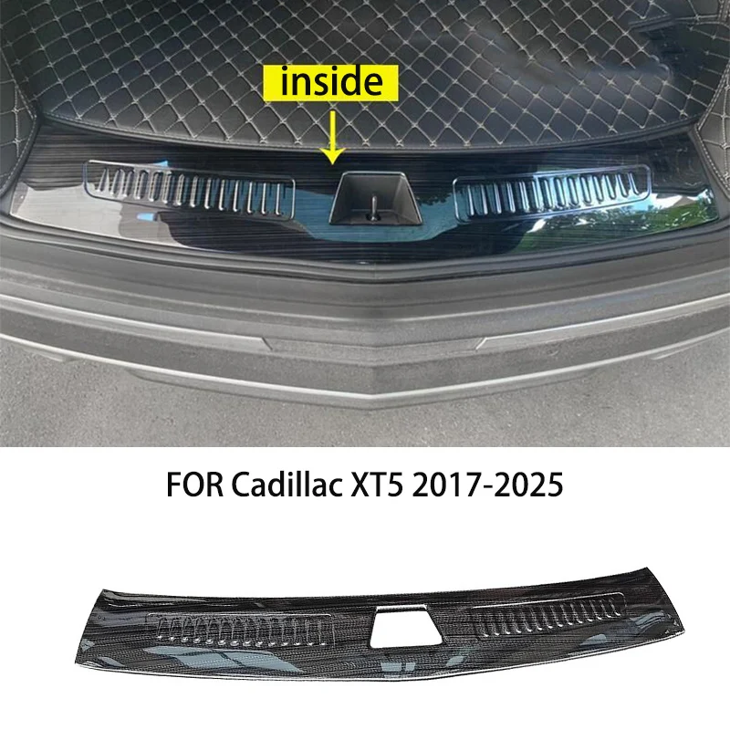 캐딜락 XT5 2017-2025용 스테인리스 스틸 블랙 크롬 리어 트렁크 내부 범퍼..