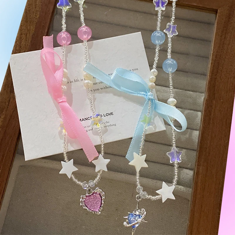 

Y2K Ювелирные Изделия Звезда бусины сердце кулон ожерелье для женщин винтажное модное милое ожерелье Харадзюку очаровательное 90-е эстетический подарок