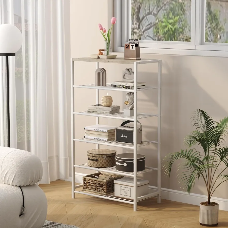 Shoe Rack 6Tier Shoe Storage Shelf Industrial Shoe Tower Narrow Shoe Organizer for Closet Entryway Small Shoe Rack Table with D