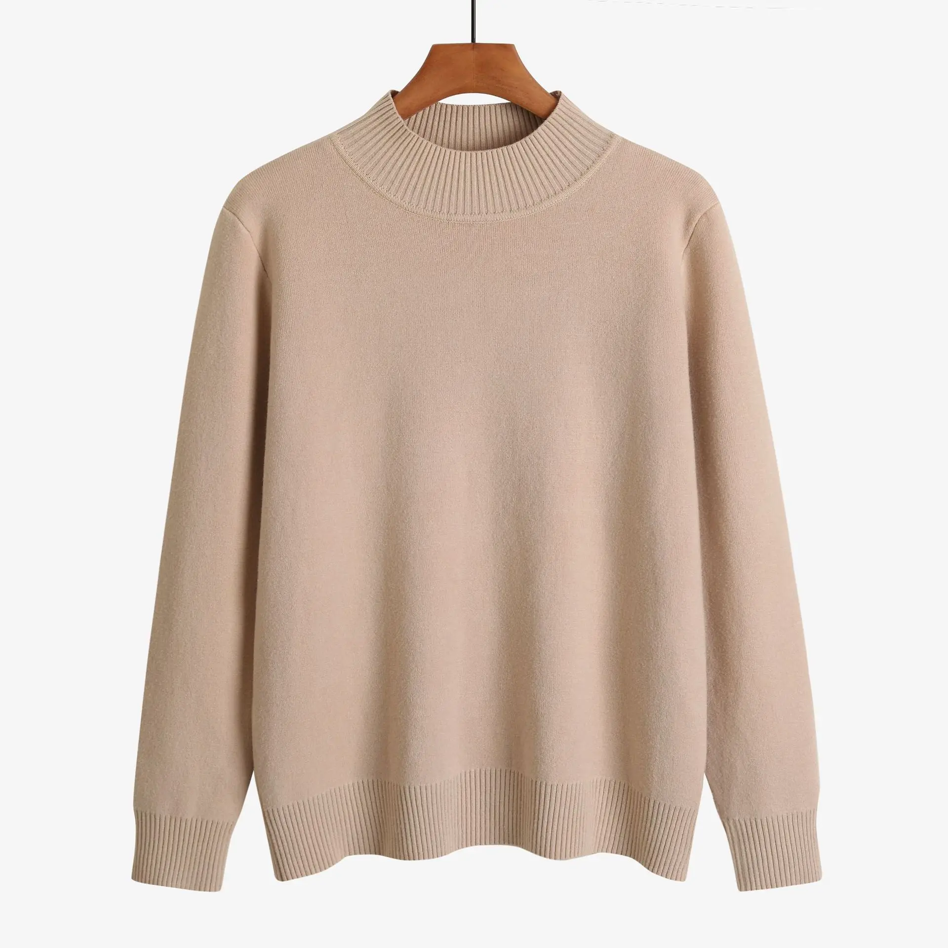 

Fall Winter Women's Knitted Pullovers Simple Half High Collar Long Sleeve Solid Sweaters Female Vintage Velvet Inner Jumpers