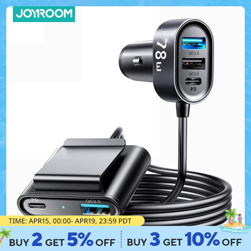  Joyroom 78W 5-in-1 Car Charger Fast USB C Car Charger with 1.5m Cable PD 3.0 QC 4.0 3.0 PPS 25W Type C Multi Car Charger Adapter 