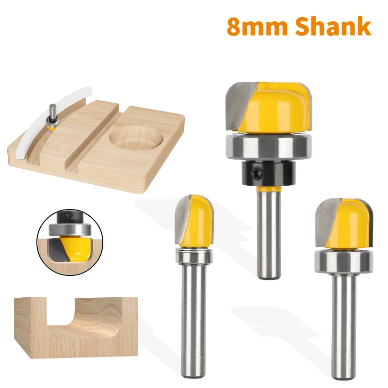 

8MM Shank Round Nose Bit With Bearing Router Bit Carbide Cutters Woodworking Milling Cutter For Wood Bit Face Mill Tools