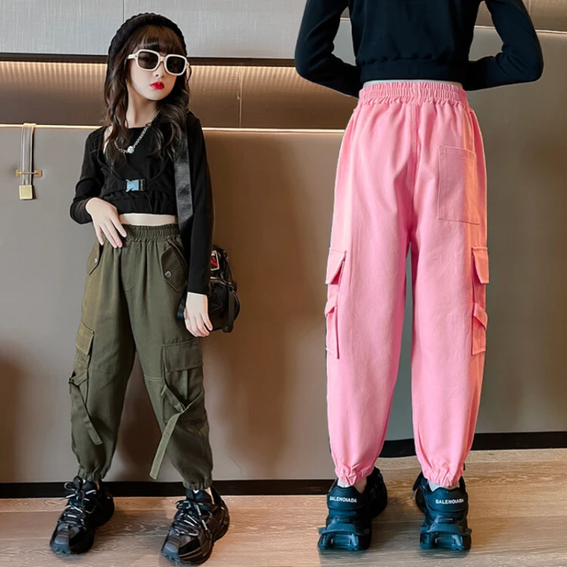 Girls Cargo Trousers Spring Fashion Teen Oversize Pants With Belt Pockets  Harajuku Vintage Loose Straight Summer Kids Clothes - AliExpress