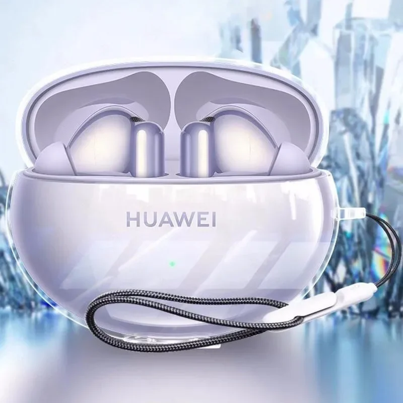 Capa Transparente Simples de TPU Macio com Cordão para Fones de Ouvido Huawei FreeBuds 6 5 6i 5i