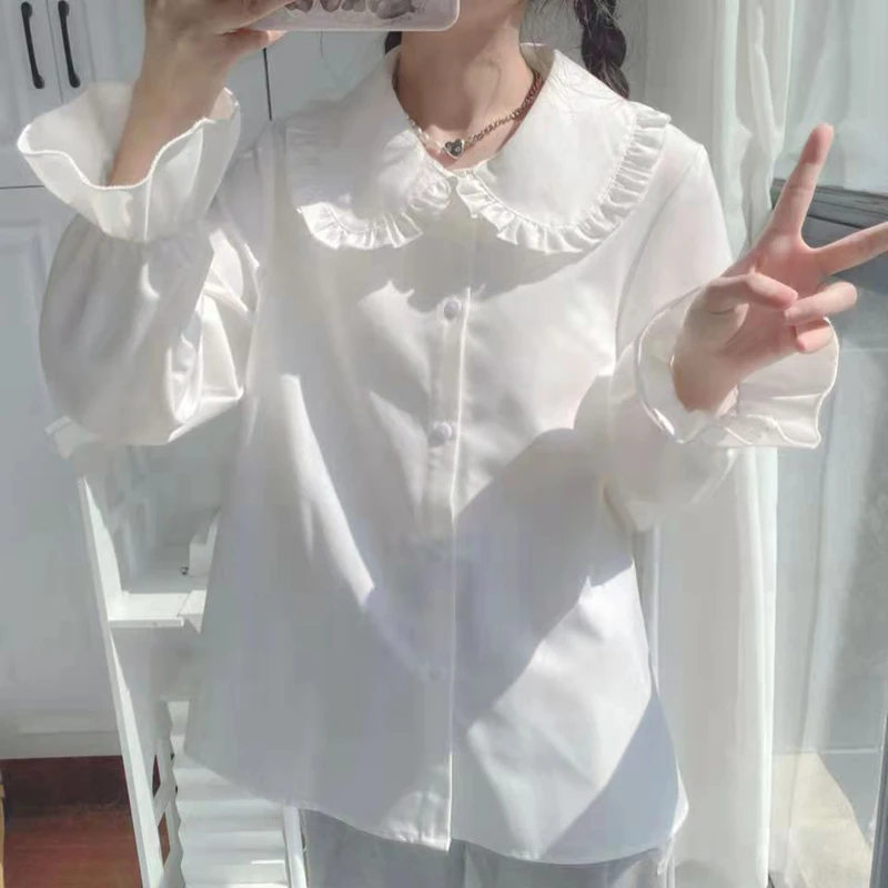 Lolita Kawaii para mujer, camisa blusas para mujer, estilo japonés, chica adolescente, coreano, informal, cuello Peter Pan, 2023| | AliExpress
