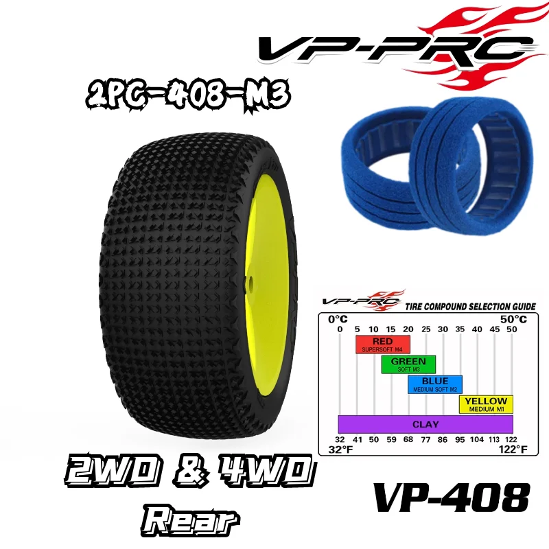 Vp pro rc 1/10 4wd 2wdバギータイヤ,202 408,剛性,リブ編み