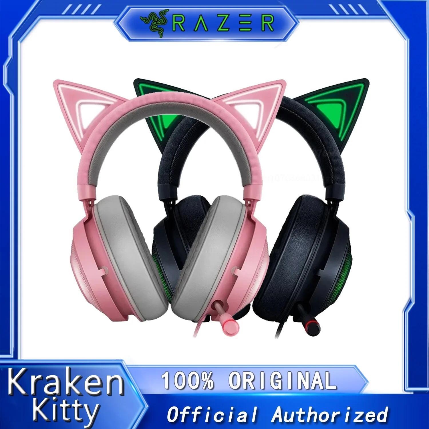 Razer Kraken Kitty Gaming Headset RGB THX 7.1 Surround Sound USB Interface Active Noise Reduction Microphone For Pc Laptop