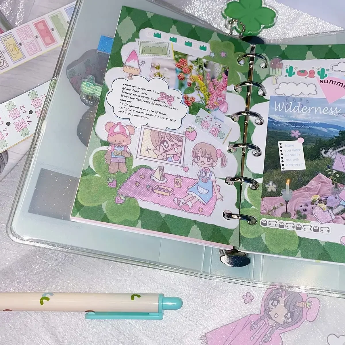 애완 동물 꽃과 소녀 핸드북 카드 스티커 소재 장식, 그래피티 장식 딸기 스티커