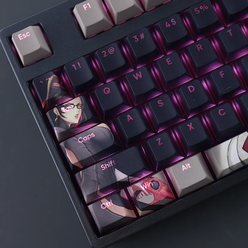 Desenhos Animados Anime Gaming Key Caps Grupo Bayonetta Keycap Pbt Dye Subbed Teclado Retroiluminado Ansi 61 87 104 108 Layouts - Imagem 5