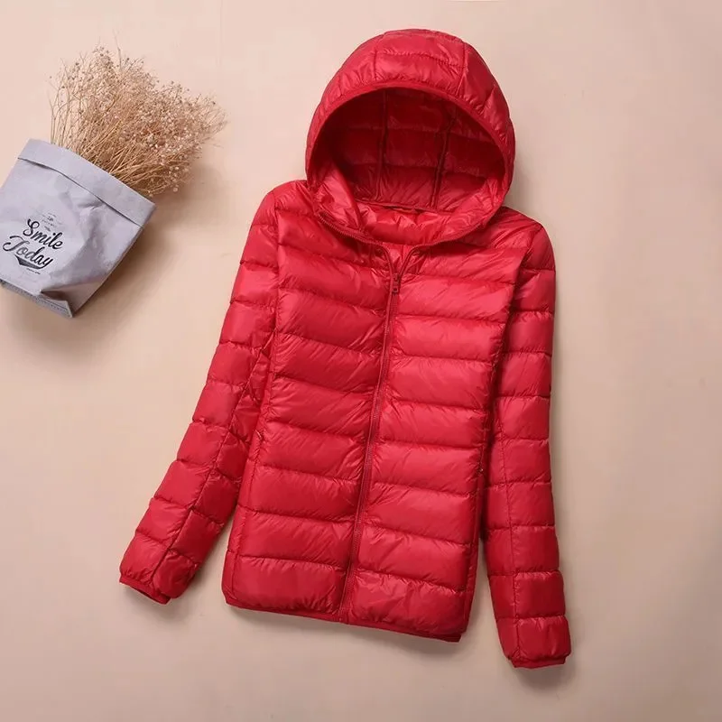 Down Jacket Women's Short Autumn Winter New Parkas Stand-UP Collar Hooded Warm Cotton Padded Coat Large Size Outcoat Ladies Tops 4