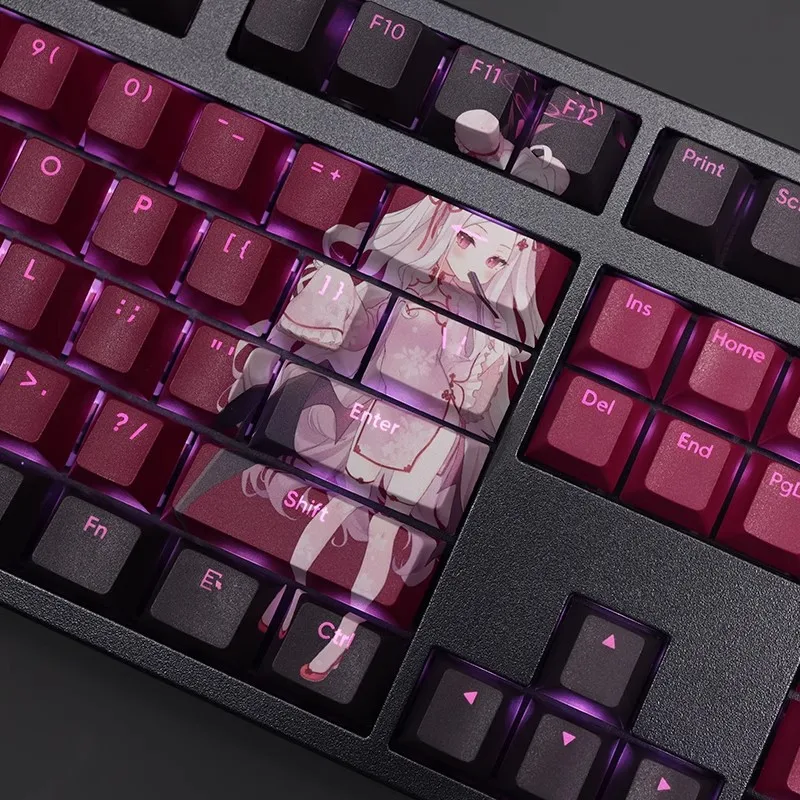 Teclas Conjunto Arquivo Azul Sorasaki Hina Keycap Pbt Tintura Subbed Backlit Keycaps Anime Gaming Key Caps para 61 87 104 108 Layout 108 - Imagem 4