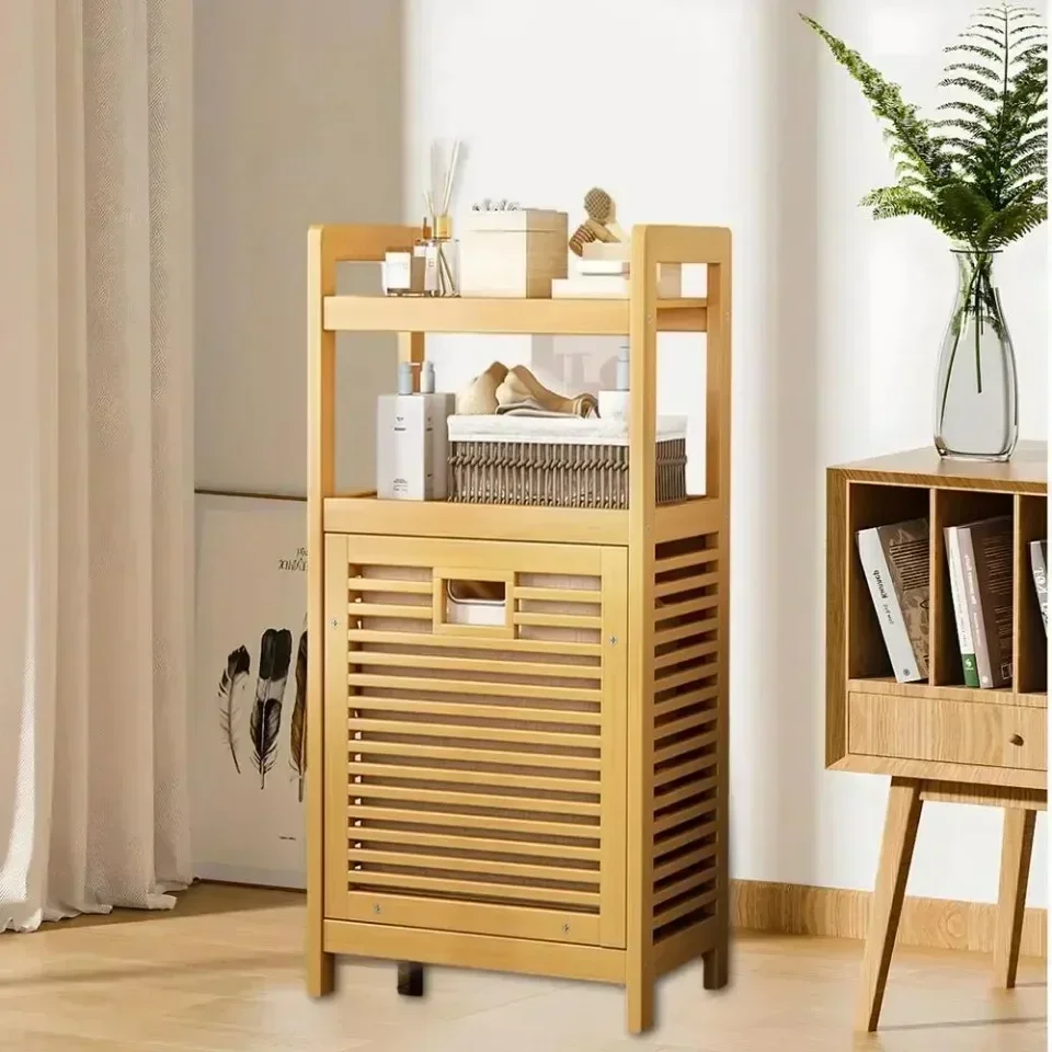Description Picture 6 of itemLaundry Hamper Bathroom Bamboo Dirty Clothes Basket 3-Tier With Cabinet Simple Bedstand Coat Organizer Clothing Storage Racks