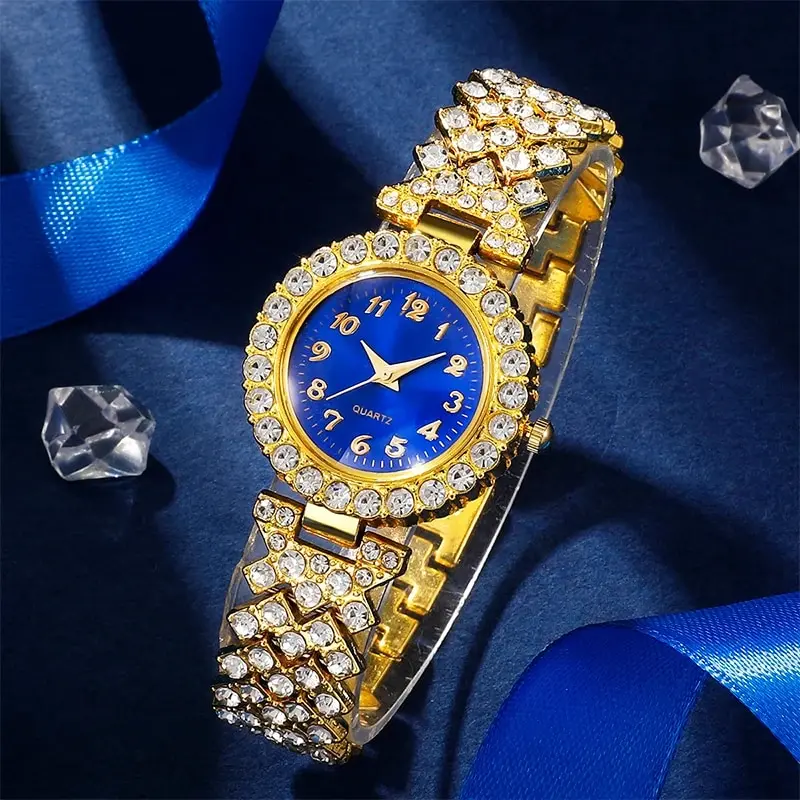 Women's Quartz Watch Blue Dial Brand Design Female Clock Women Steel Bracelet Watch Luxury Fashion Set With Diamonds 3