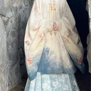 Hanfu women stand collar oblique gown heavy embroidery shoulder skirt