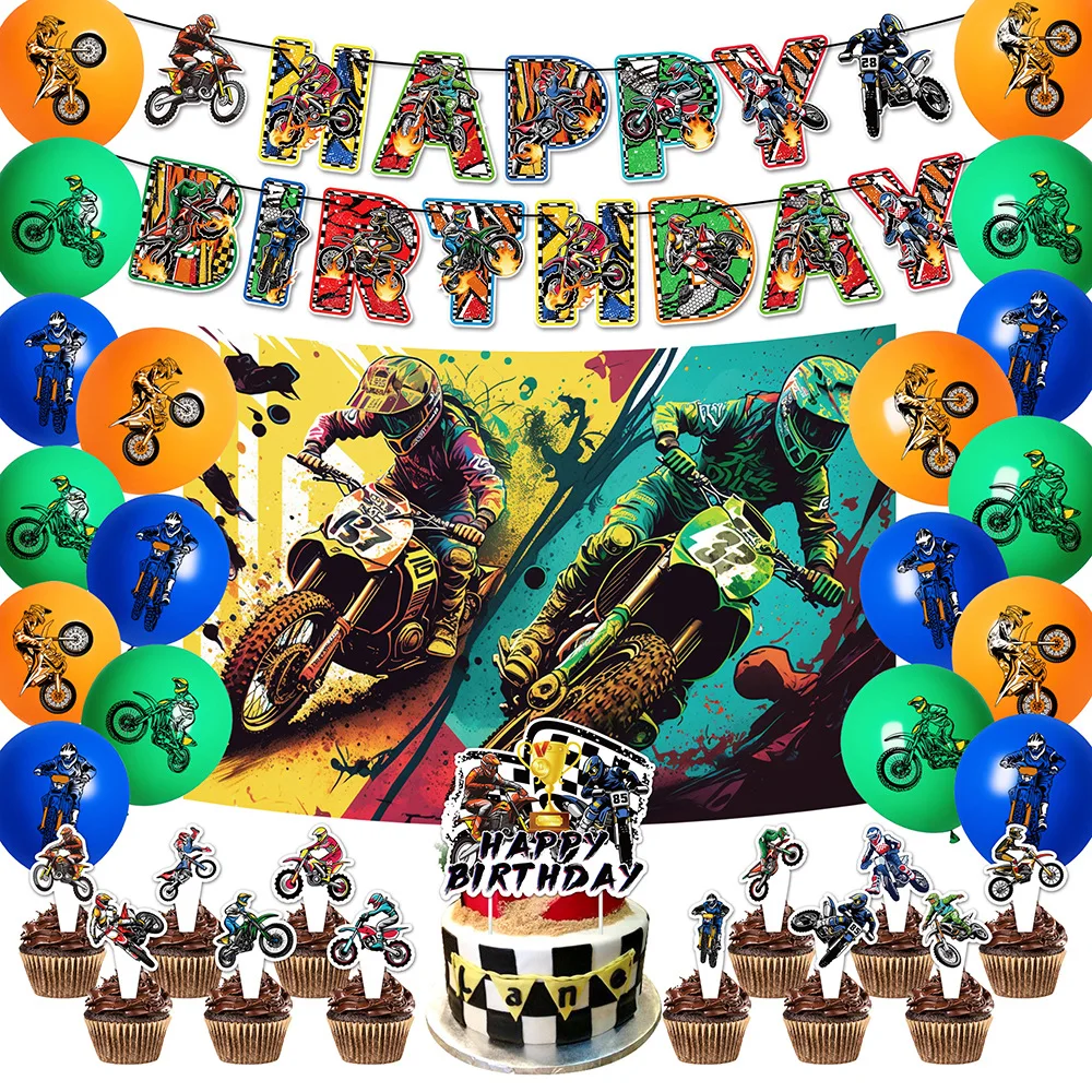 Motorcycle Theme Happy Birthday banner Plates Cake Topper Helmet Motocross  Balloon Dirt Bike Birthday Decorations Party Supplies - AliExpress, image size:1000x1000